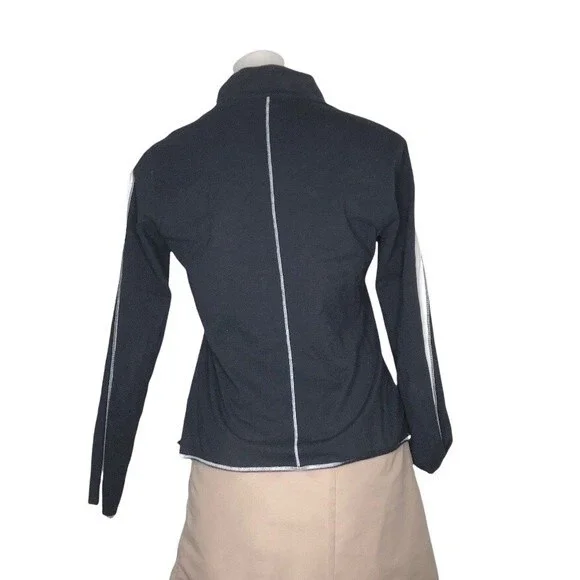 LL BEAN Athletic Pullover High Neck Quarter Zip Black White Exposed Seams Small - Picture 2 of 8